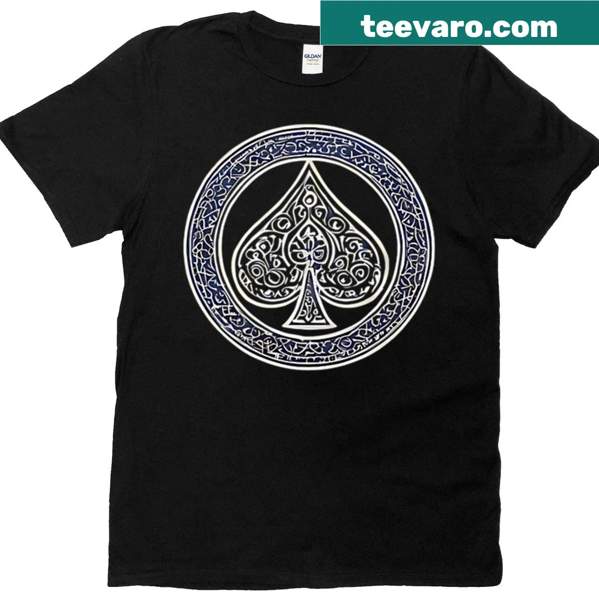 Intricate spades and ornamental arabesques graphic T-shirt — on a men's t-shirt