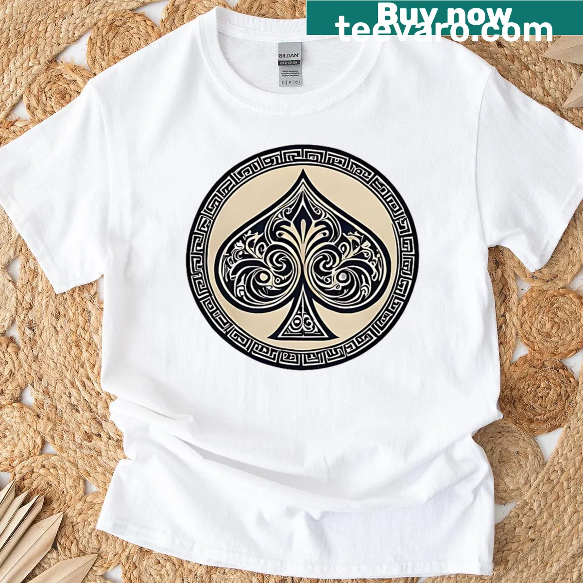 Spade design with Greek ornamental frame on T-shirt — on a men's t-shirt
