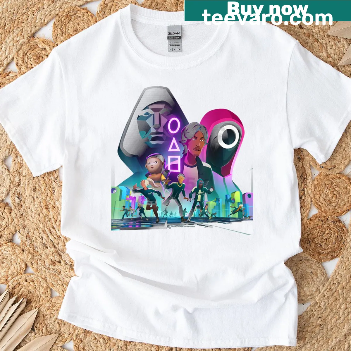 Officially licensed Squid Game keyart graphic T-shirt — on a men's t-shirt