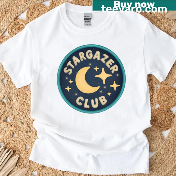 Patchwork design featuring celestial elements on T-shirt.