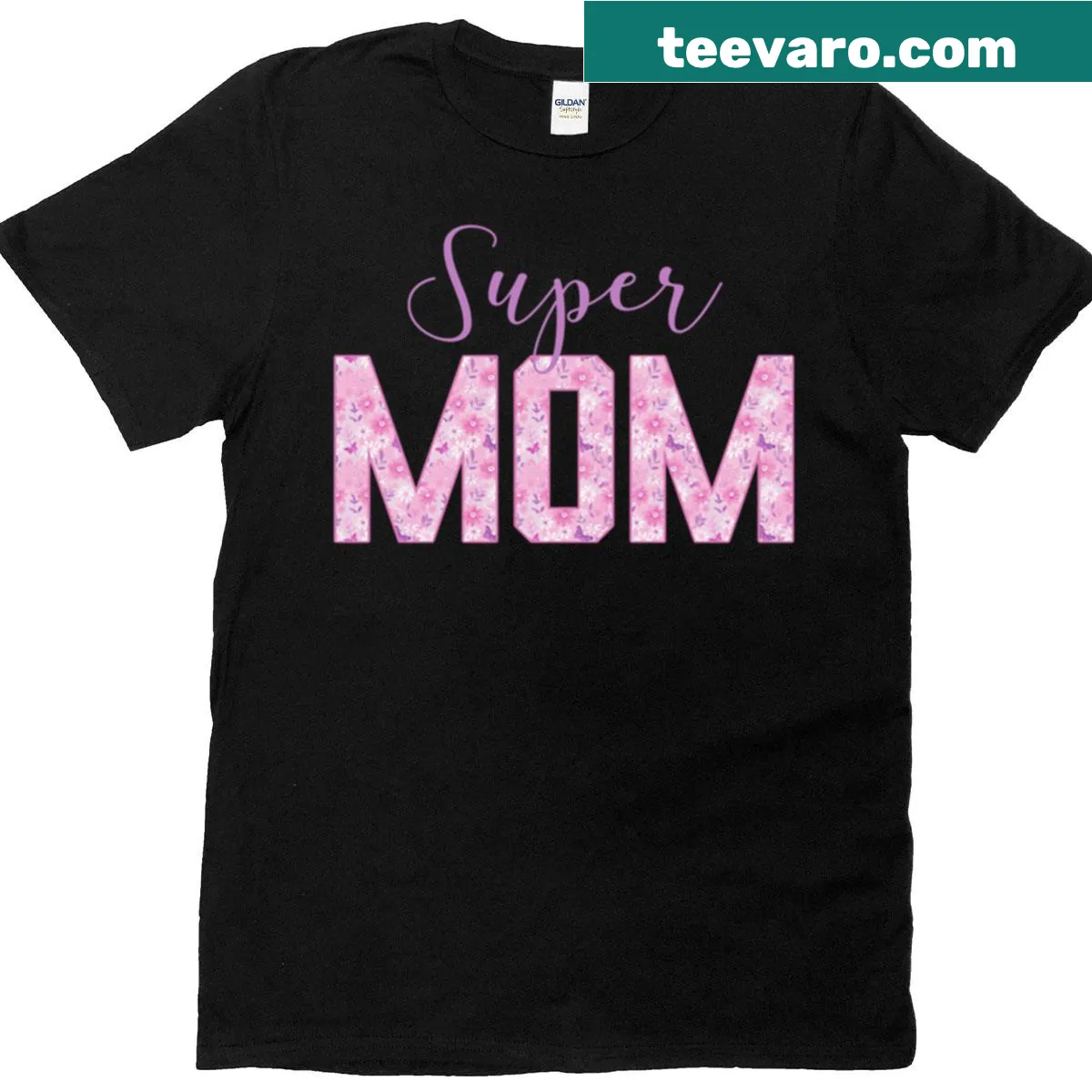 Floral design T-shirt for moms with the phrase Super Mom — on a men's t-shirt