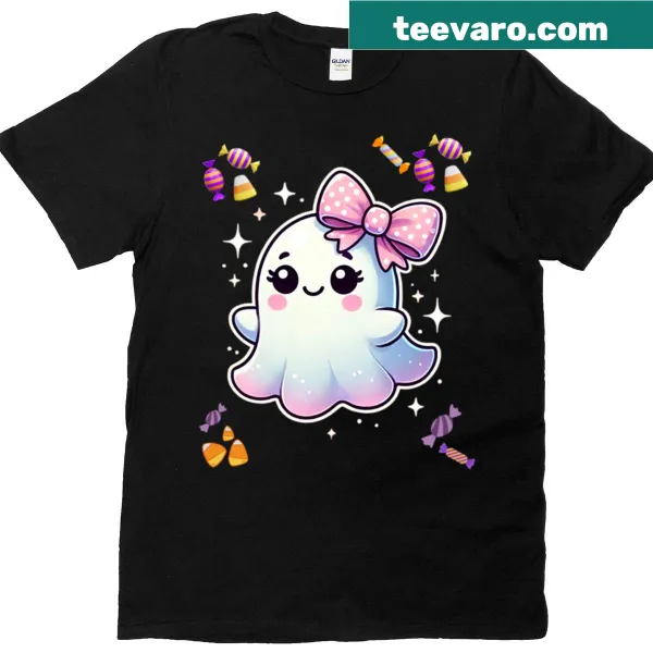 Cute Halloween T-shirt for kids with a ghost and bow