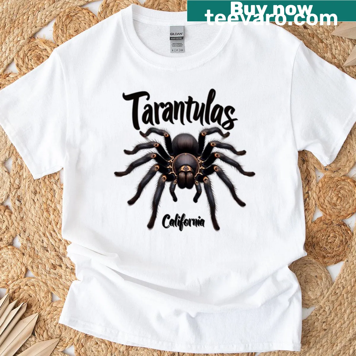 Realistic tarantula graphic on a T-shirt — on a men's t-shirt