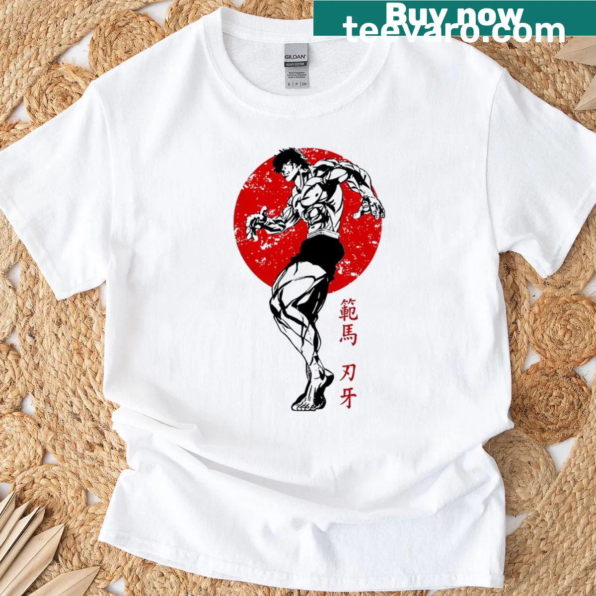 Fighter-themed T-shirt inspired by Baki with bold typography — on a men's t-shirt