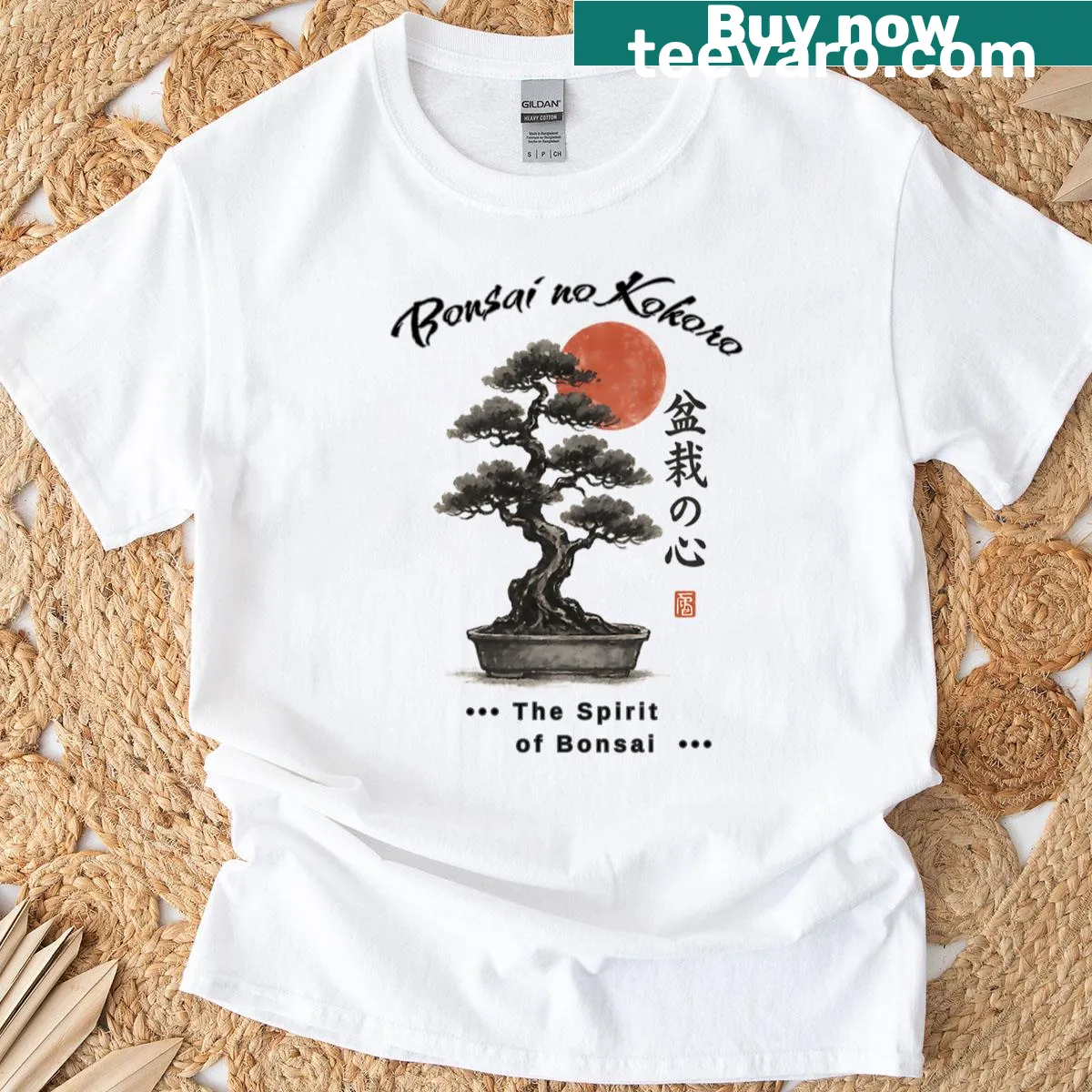 Illustrated design featuring the phrase 'The Spirit Of Bonsai' — on a men's t-shirt