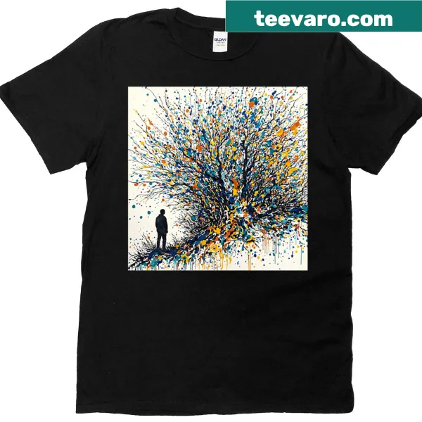 Whimsical T-shirt design featuring trees and nature themes