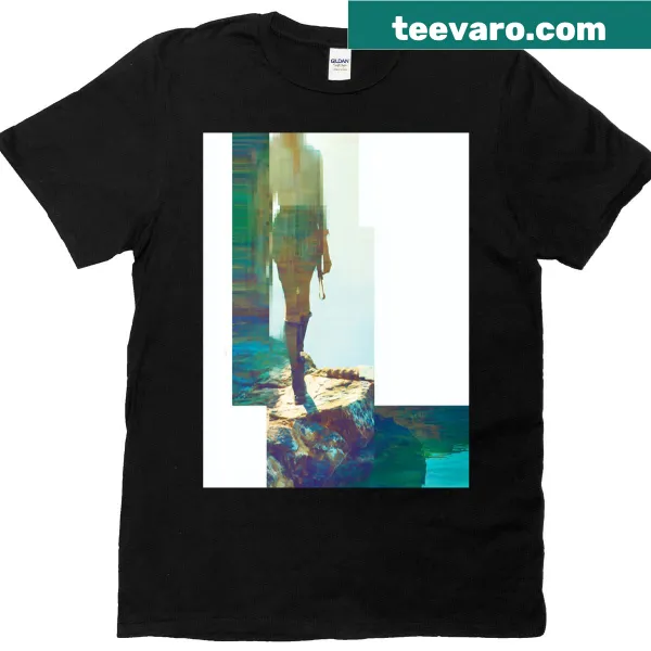 Glitch-inspired t-shirt with surreal memory fragment artwork