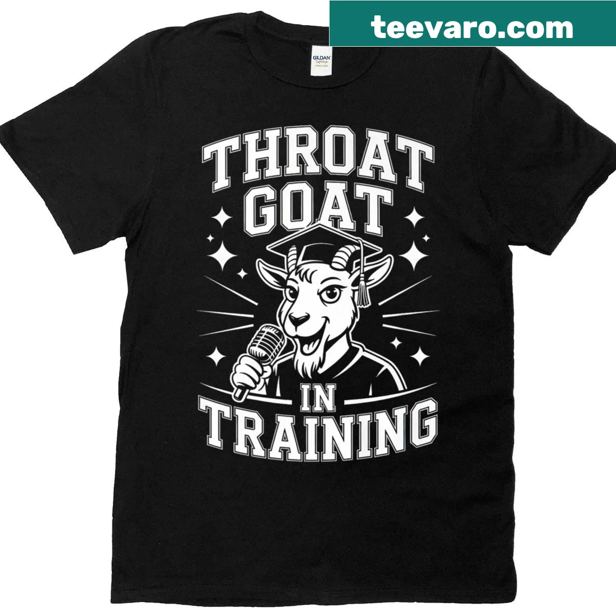 Humorous text-based design referencing the 'Throat Goat' meme. — on a men's t-shirt