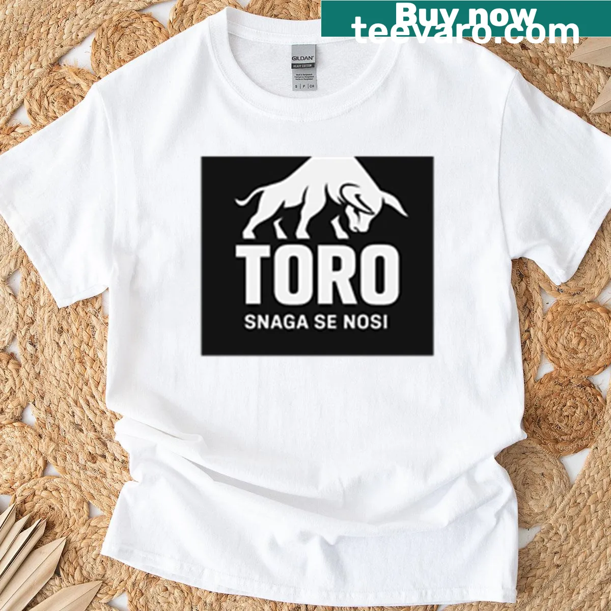 Bull design signifying strength on T-shirt — on a men's t-shirt
