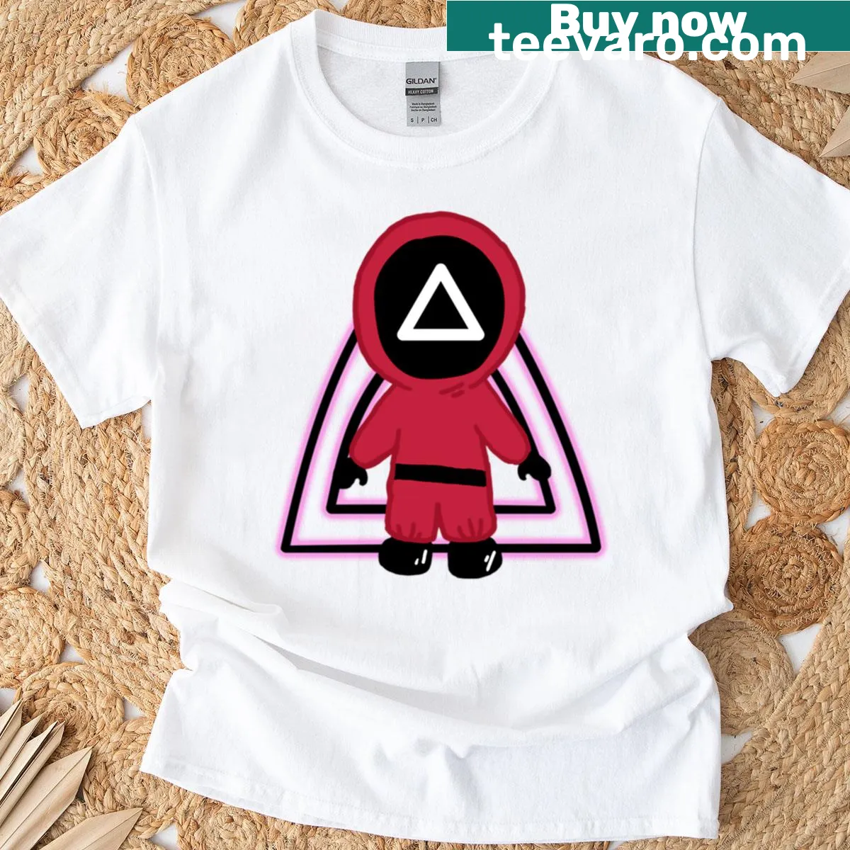 Minimalist t-shirt featuring a bold triangle graphic design — on a men's t-shirt