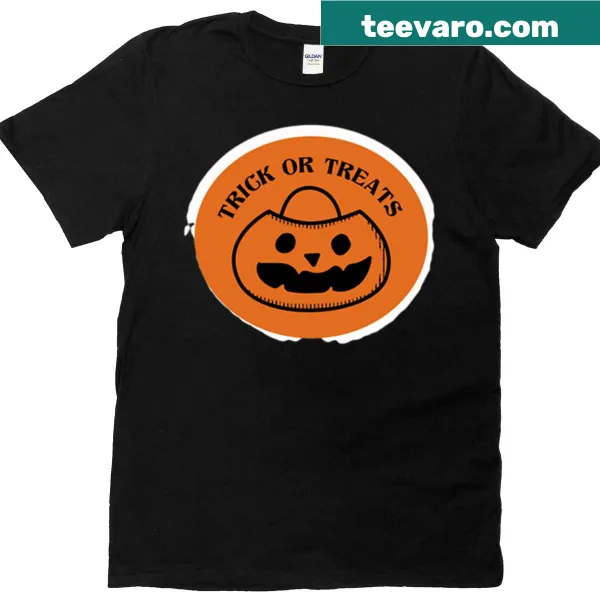 Playful pumpkin badge graphic on Trick Or Treats Halloween T-shirt