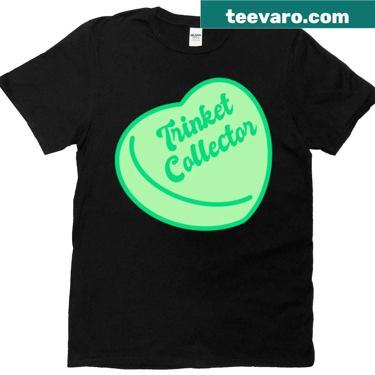 T-shirt featuring an illustration of a green candy heart for collectors. — on a men's t-shirt
