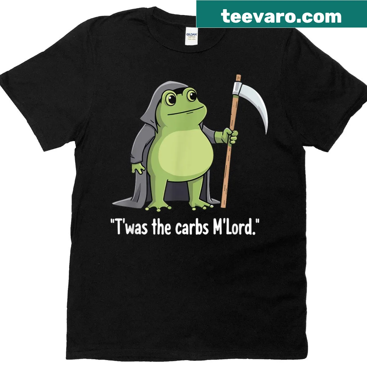 Funny T-shirt with a humorous quote about carbs in bold typography. — on a men's t-shirt