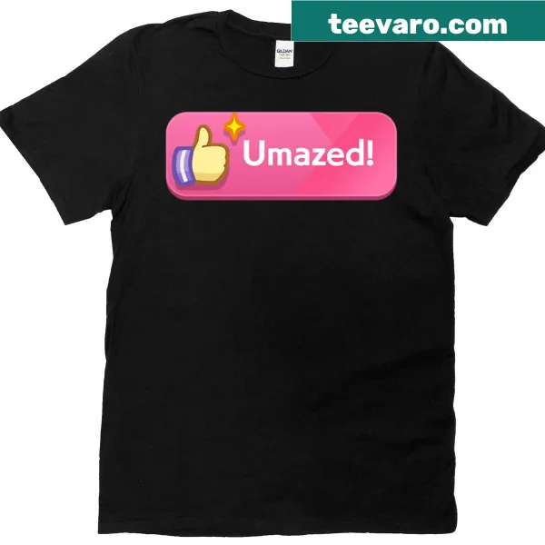 Witty button design graphic on Umazed T-shirt