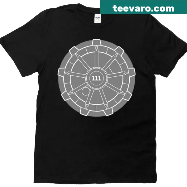Vault 111 logo graphic on a gaming-themed T-shirt