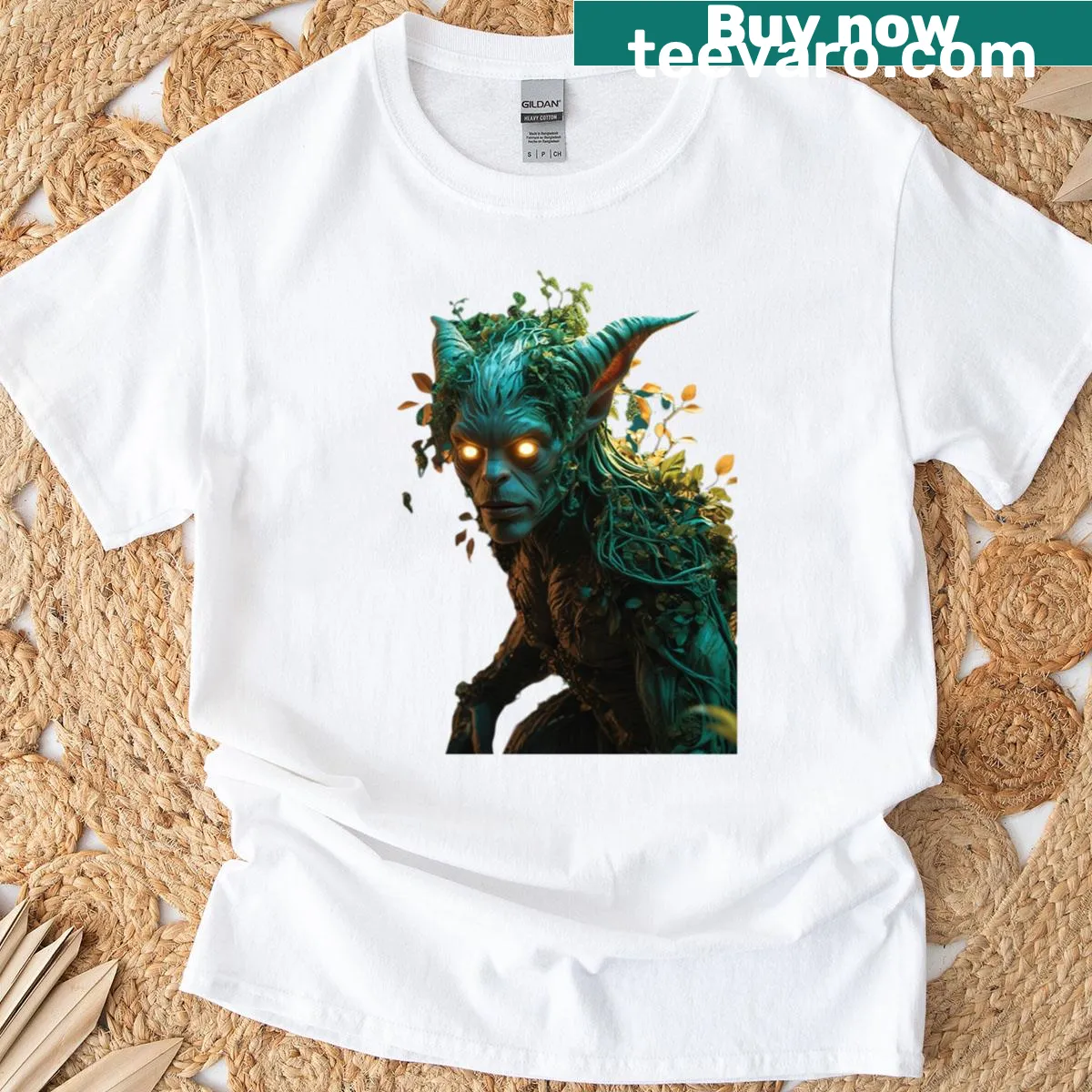 T-shirt featuring a lush green design inspired by nature. — on a men's t-shirt