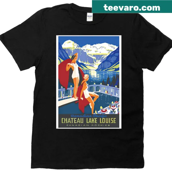 Vintage-style graphic of Chateau Lake Louise on a T-shirt