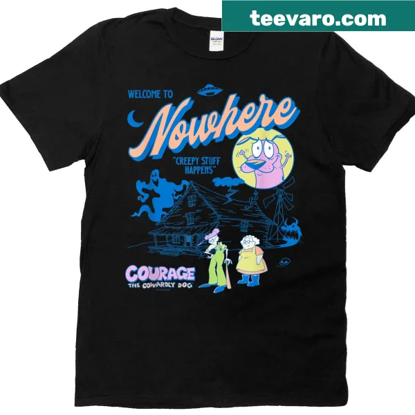 Cartoon T-shirt with the phrase 'Welcome To Nowhere' in a whimsical style