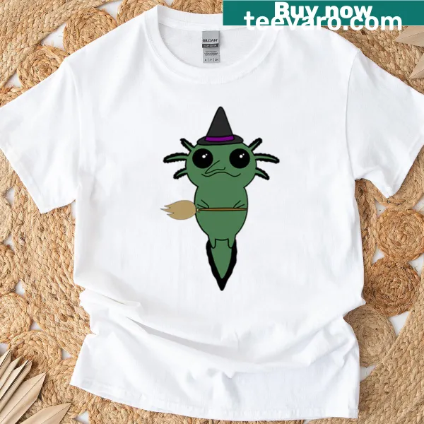 Illustrated Witch Axolotl T-shirt featuring a whimsical axolotl