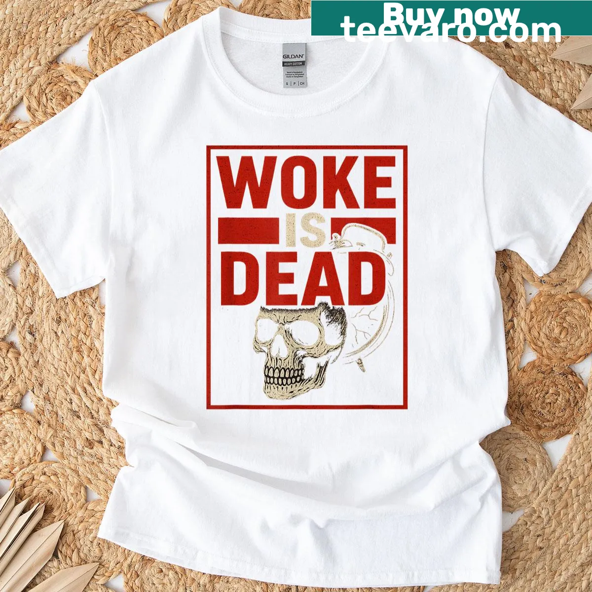 Red distressed skull graphic on conservative patriot t-shirt — on a men's t-shirt