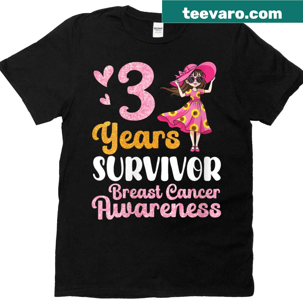 T-shirt celebrating 3 years of breast cancer survival — on a men's t-shirt