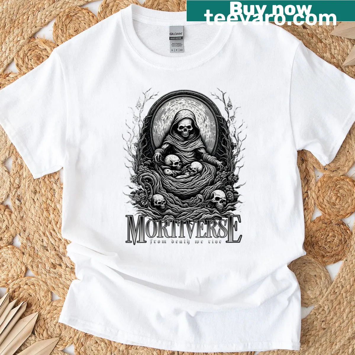 Mythical Mortiverse graphic T-shirt with bold urban design — on a men's t-shirt