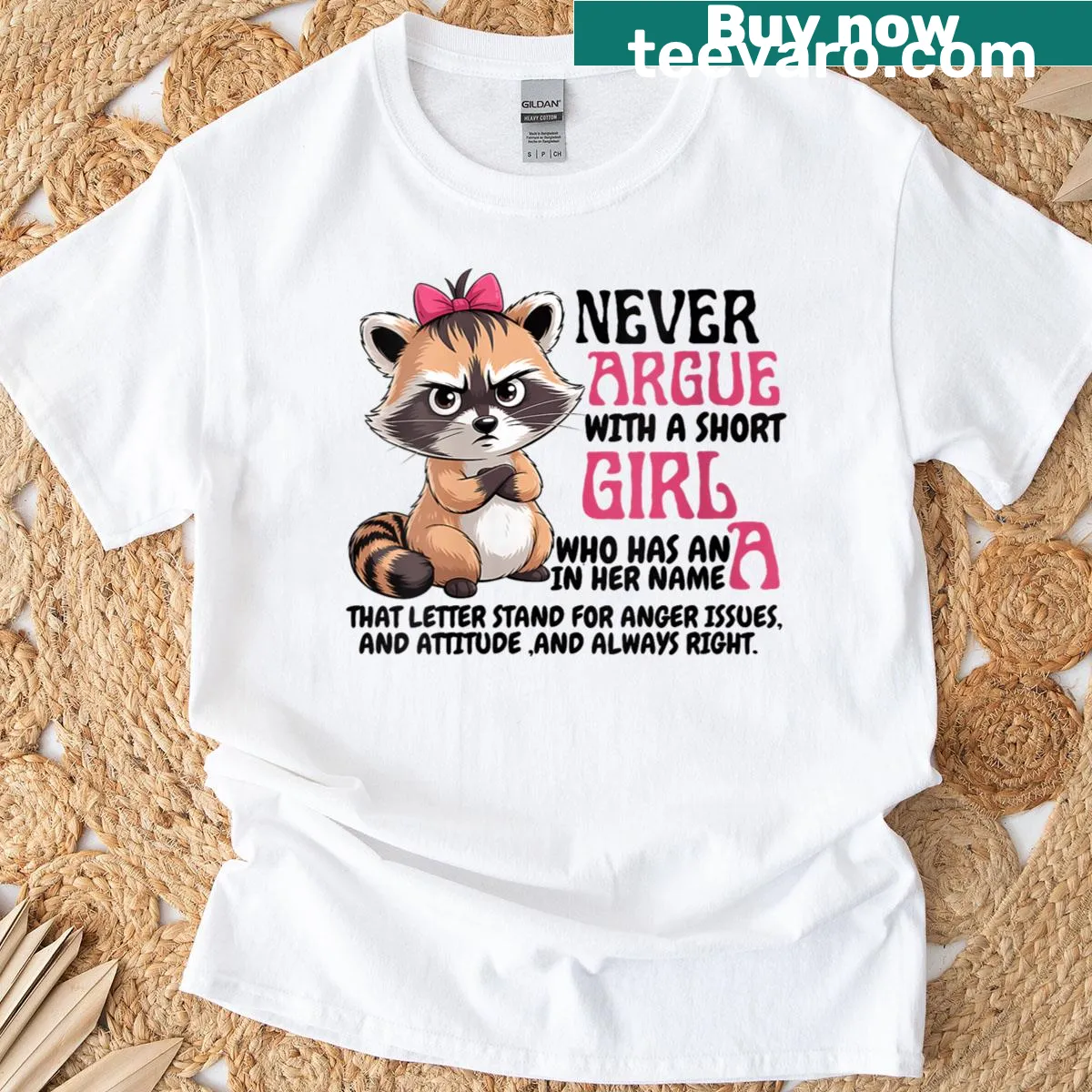 Funny t-shirt with the phrase about short girls and arguing — on a men's t-shirt