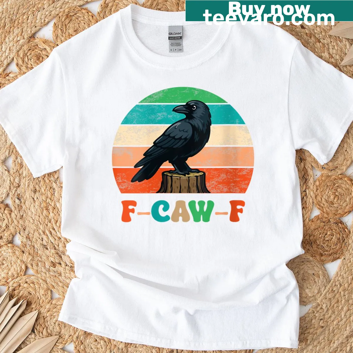 Funny grunge T-shirt featuring a crow and humorous text — on a men's t-shirt