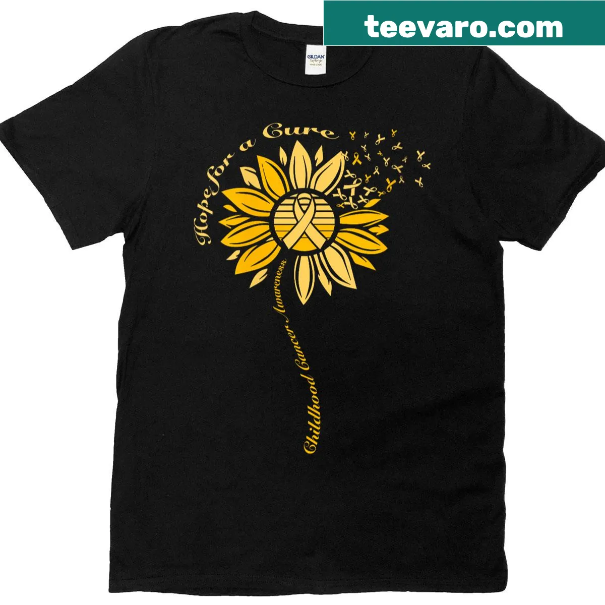 Sunflower graphic with text 'Hope For A Cure' on a women's T-shirt — on a men's t-shirt