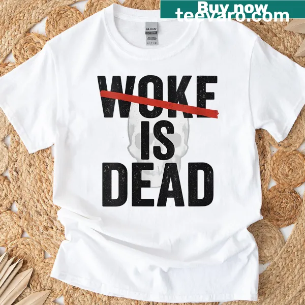 Grunge T-shirt featuring a skull and the phrase 'Woke Is Dead'