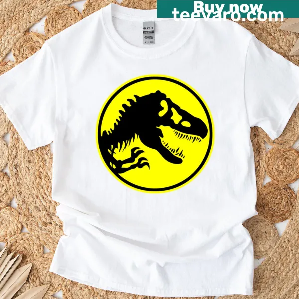 Cartoon T-rex skeleton on a Yellow Rex Dinosaur Fossil T-shirt