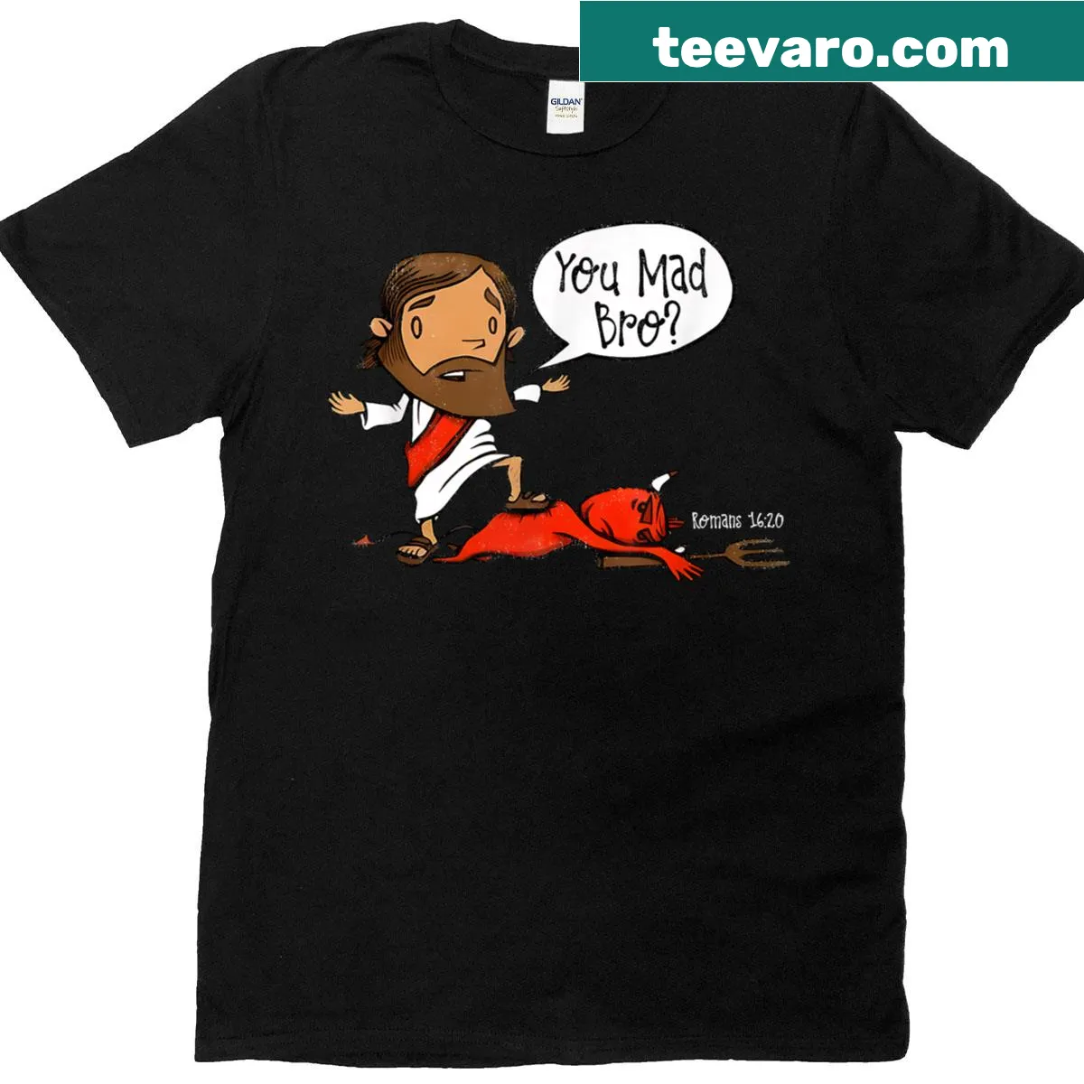 Sarcastic T-shirt with a playful religious phrase — on a men's t-shirt