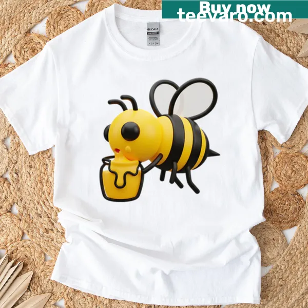 Oversized t-shirt featuring a 3D model bee eating honey