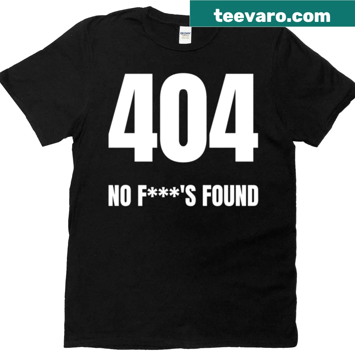 T-shirt with bold '404 No Fs Found' error message design — on a men's t-shirt