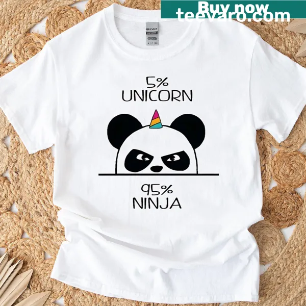 Cute oversized t-shirt with unicorn and ninja panda cartoon
