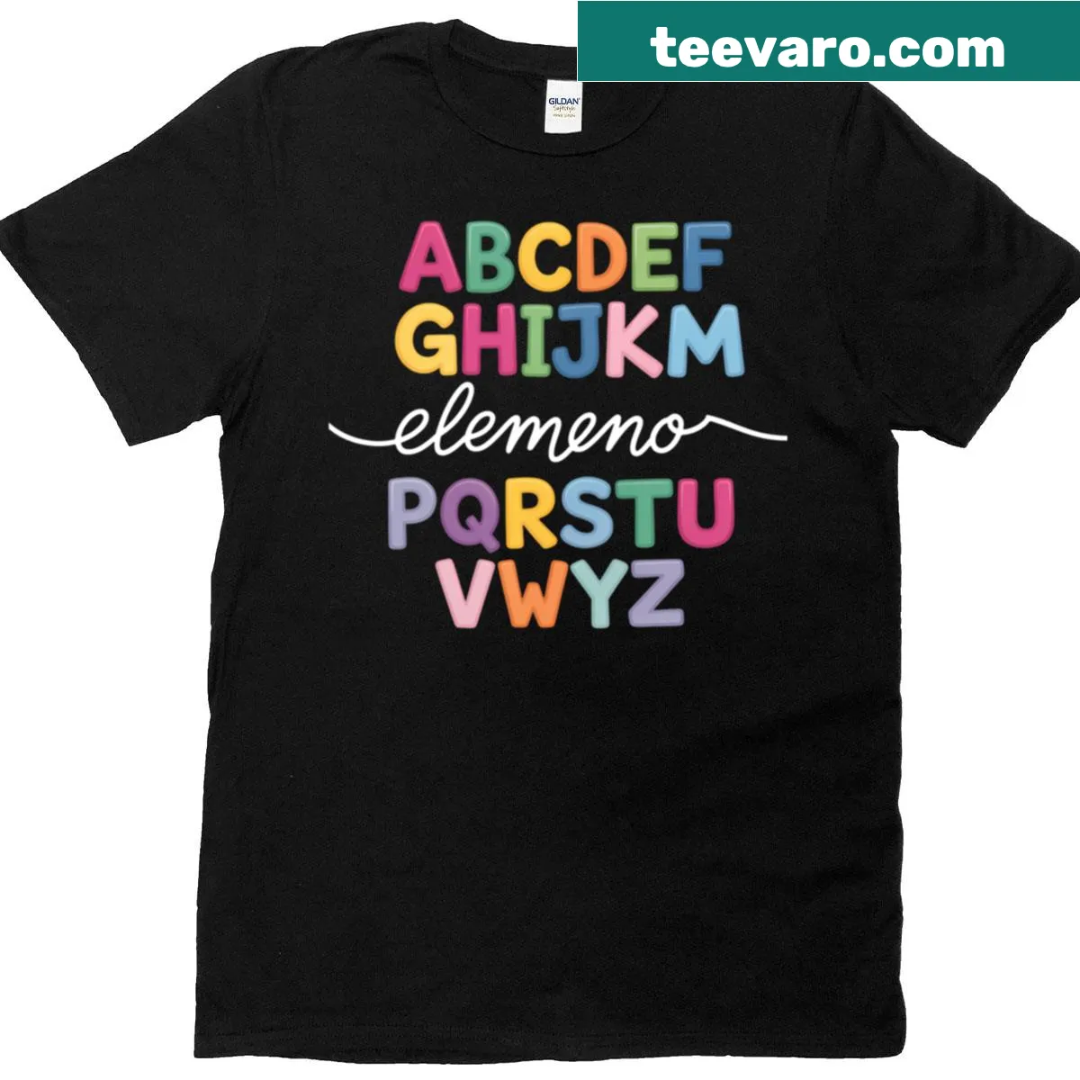 Kids T-shirt with cheerful alphabet illustration for first day of school — on a men's t-shirt