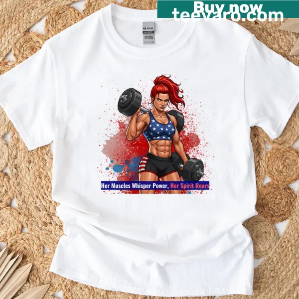 Illustration T-shirt celebrating female strength and patriotism.