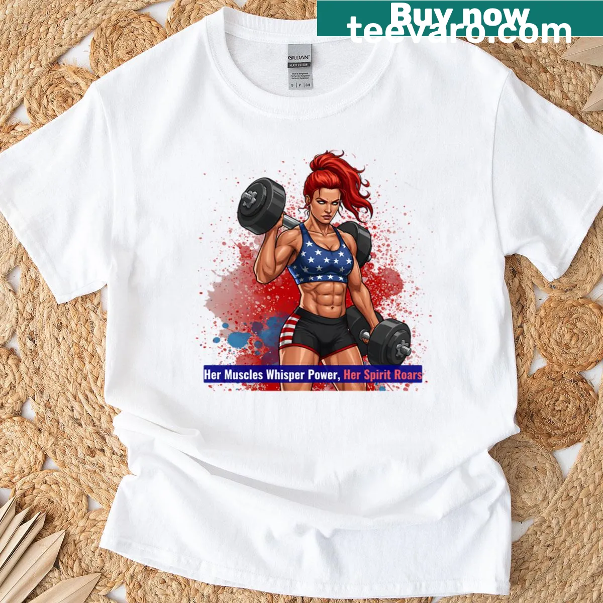 Illustration T-shirt celebrating female strength and patriotism. — on a men's t-shirt