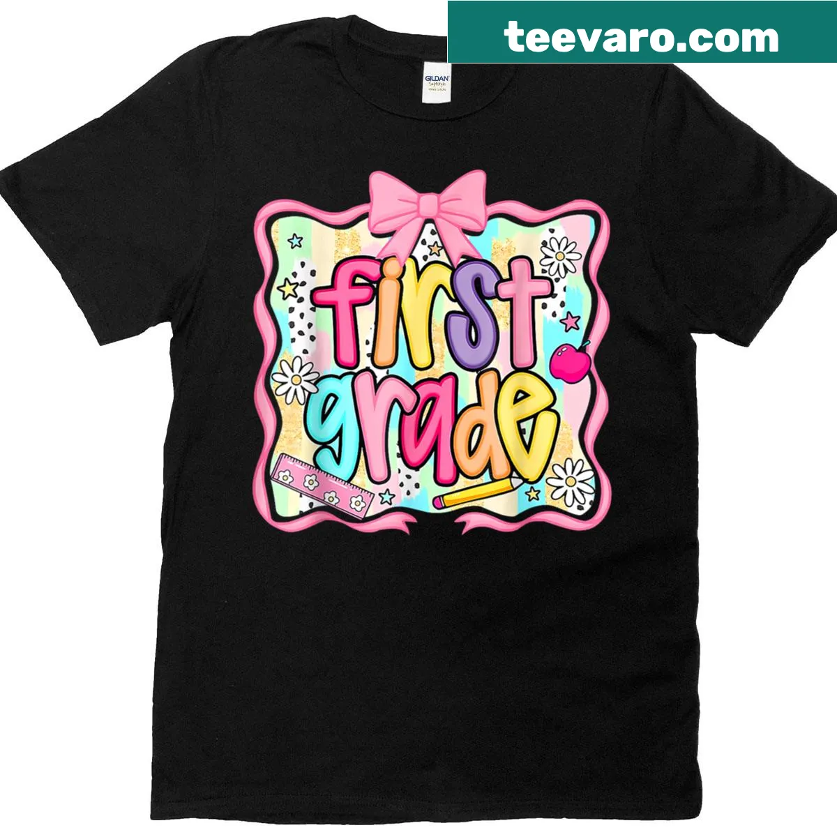 Cheerful 'Hello First Grade' graphic t-shirt for kids — on a men's t-shirt