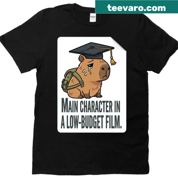 Capybara illustration on a T-shirt referencing low-budget films