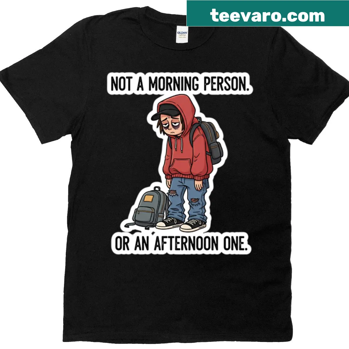 Funny T-shirt with humorous saying about not being a morning person — on a men's t-shirt
