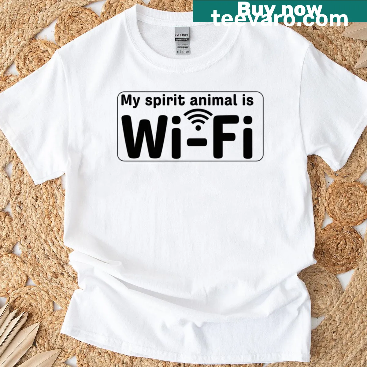 T-shirt featuring the phrase 'My Spirit Animal Is Wi-fi' in a playful design — on a men's t-shirt