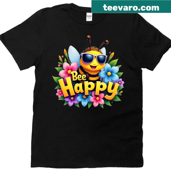 Oversized t-shirt featuring a cute bee with sunglasses and flowers