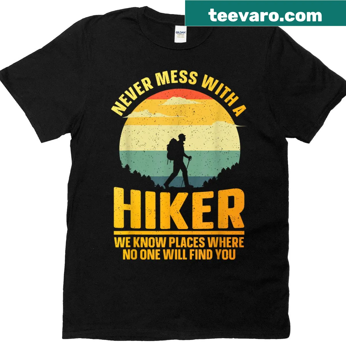 Illustration of hiking scenery on a T-shirt for outdoor lovers — on a men's t-shirt