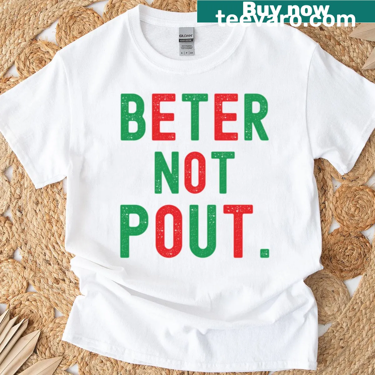 Christmas T-shirt featuring Santa and the saying 'Better Not Pout' — on a men's t-shirt