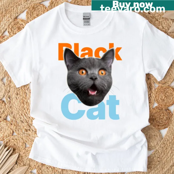 Graphic shirt featuring an angry black cat illustration
