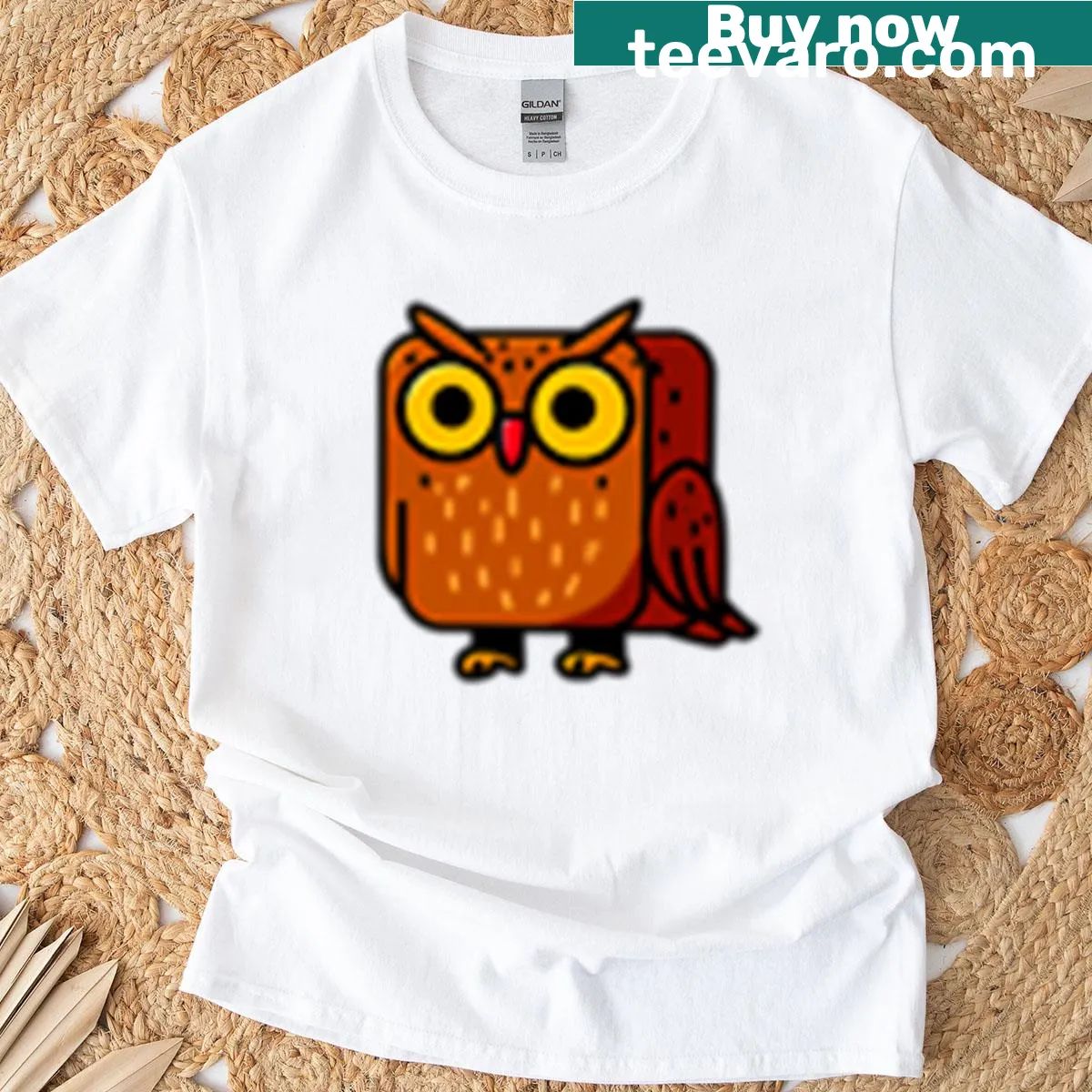 Cute cartoon owl graphic T-shirt for kids featuring a cube design — on a men's t-shirt