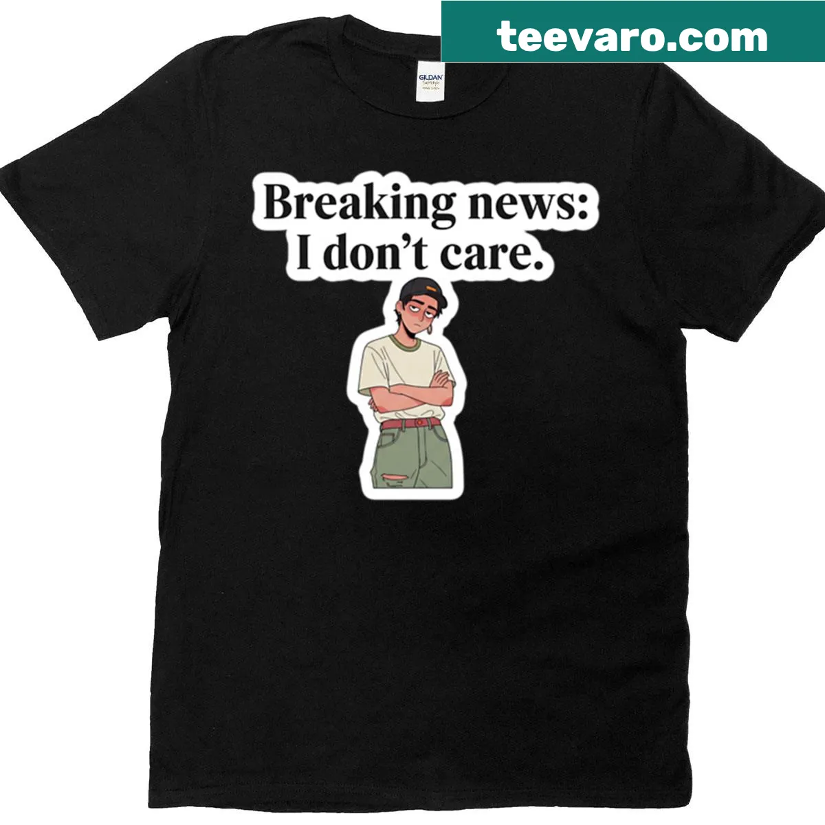 Oversized t-shirt with the phrase 'Breaking News I Don't Care' — on a men's t-shirt