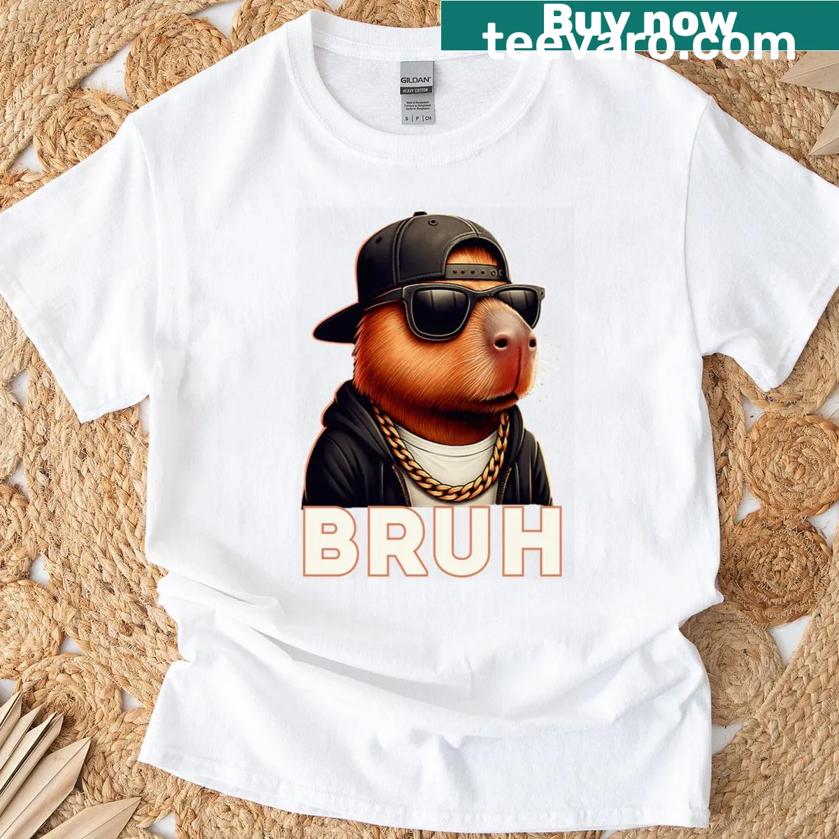 Funny T-shirt with a capybara wearing sunglasses — on a men's t-shirt