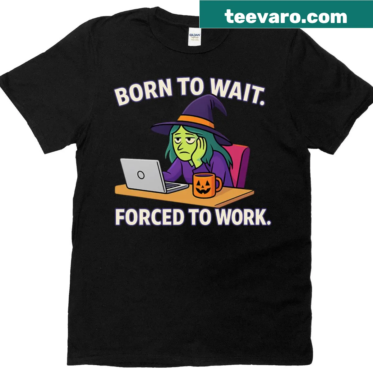 Halloween T-shirt with a graphic of a spirited burnout witch — on a men's t-shirt